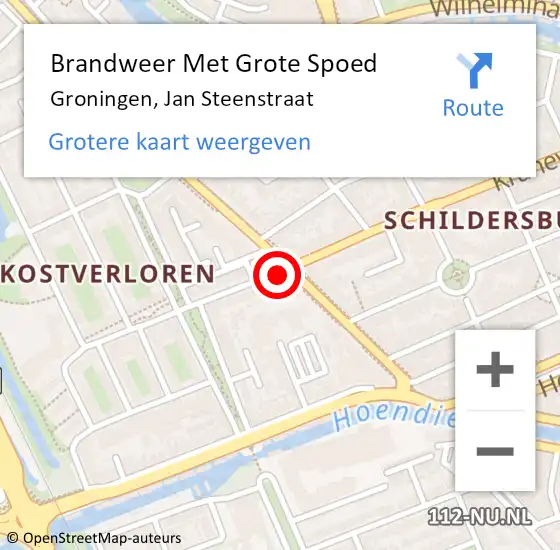 Locatie op kaart van de 112 melding: Brandweer Met Grote Spoed Naar Groningen, Jan Steenstraat op 20 juli 2014 19:46