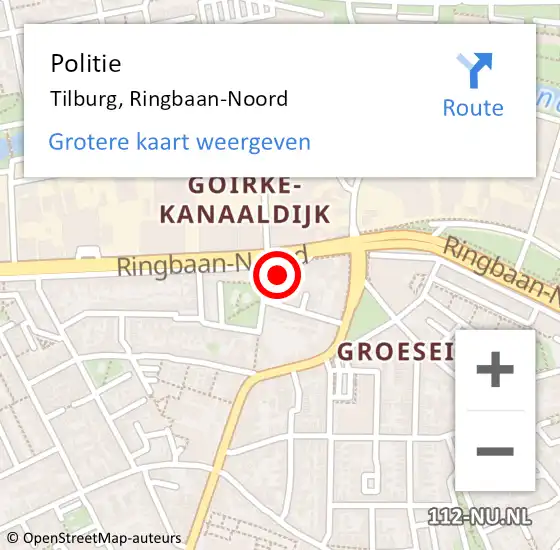 Locatie op kaart van de 112 melding: Politie Tilburg, Ringbaan-Noord op 20 juni 2022 12:32