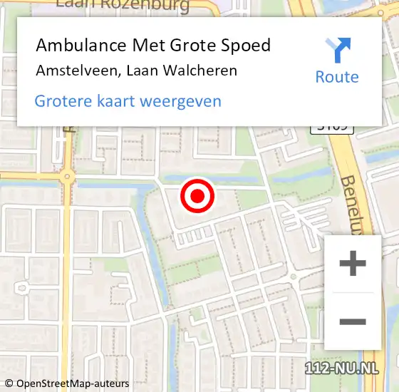 Locatie op kaart van de 112 melding: Ambulance Met Grote Spoed Naar Amstelveen, Laan Walcheren op 20 juni 2022 13:11