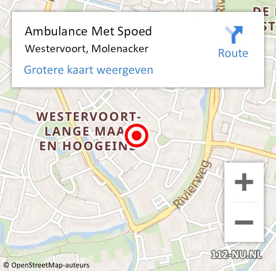 Locatie op kaart van de 112 melding: Ambulance Met Spoed Naar Westervoort, Molenacker op 20 juni 2022 13:19