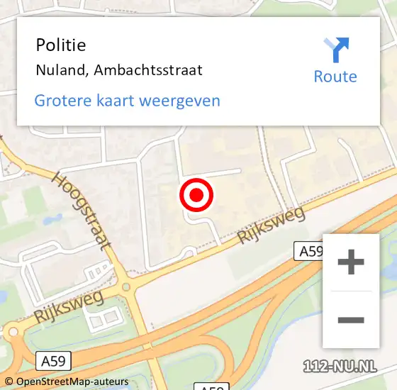 Locatie op kaart van de 112 melding: Politie Nuland, Ambachtsstraat op 20 juni 2022 13:26