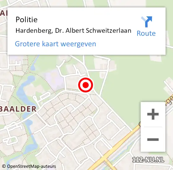 Locatie op kaart van de 112 melding: Politie Hardenberg, Dr. Albert Schweitzerlaan op 20 juni 2022 13:43