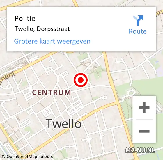 Locatie op kaart van de 112 melding: Politie Twello, Dorpsstraat op 20 juni 2022 13:59