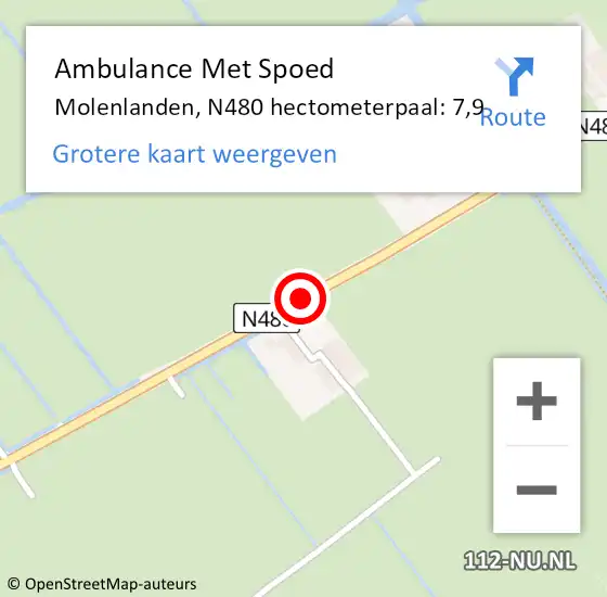 Locatie op kaart van de 112 melding: Ambulance Met Spoed Naar Molenlanden, N480 hectometerpaal: 7,9 op 20 juni 2022 14:00