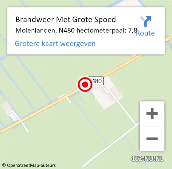 Locatie op kaart van de 112 melding: Brandweer Met Grote Spoed Naar Molenlanden, N480 hectometerpaal: 7,8 op 20 juni 2022 14:00