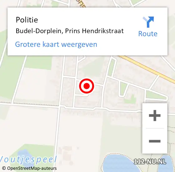 Locatie op kaart van de 112 melding: Politie Budel-Dorplein, Prins Hendrikstraat op 20 juni 2022 14:22