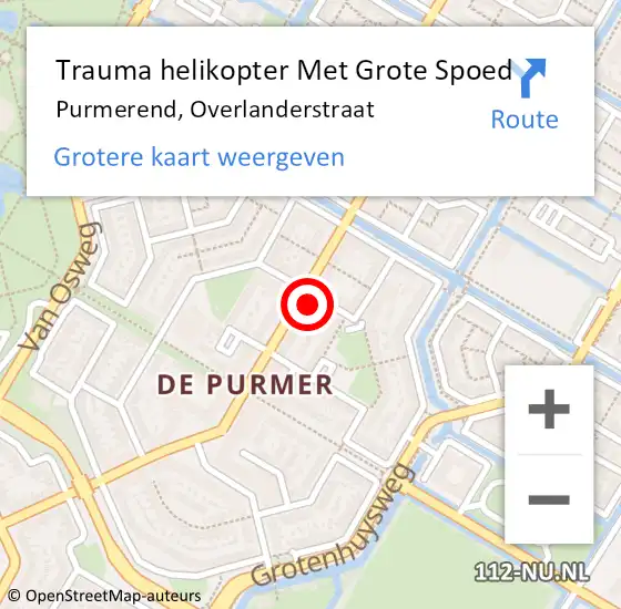 Locatie op kaart van de 112 melding: Trauma helikopter Met Grote Spoed Naar Purmerend, Overlanderstraat op 20 juni 2022 14:23