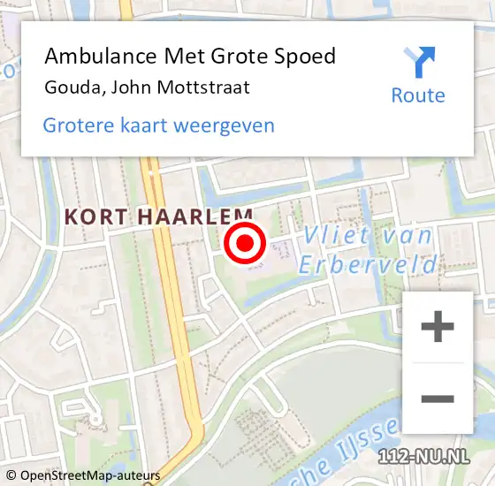 Locatie op kaart van de 112 melding: Ambulance Met Grote Spoed Naar Gouda, John Mottstraat op 20 juni 2022 14:29