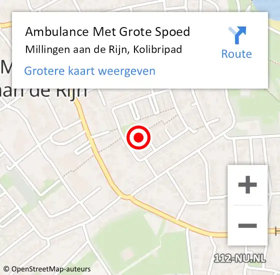 Locatie op kaart van de 112 melding: Ambulance Met Grote Spoed Naar Millingen aan de Rijn, Kolibripad op 20 juni 2022 14:35