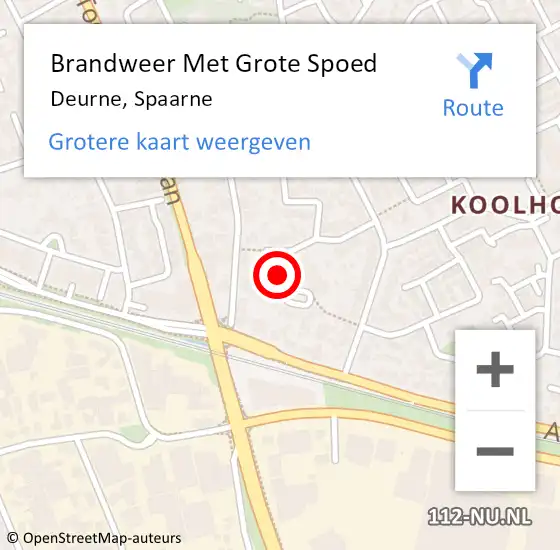 Locatie op kaart van de 112 melding: Brandweer Met Grote Spoed Naar Deurne, Spaarne op 20 juni 2022 14:39