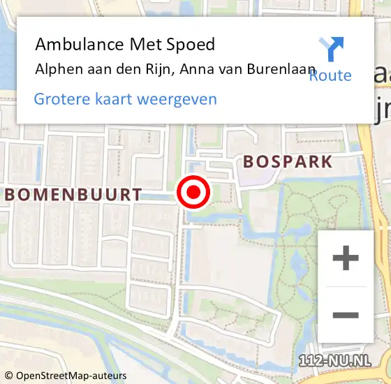 Locatie op kaart van de 112 melding: Ambulance Met Spoed Naar Alphen aan den Rijn, Anna van Burenlaan op 20 juni 2022 15:15