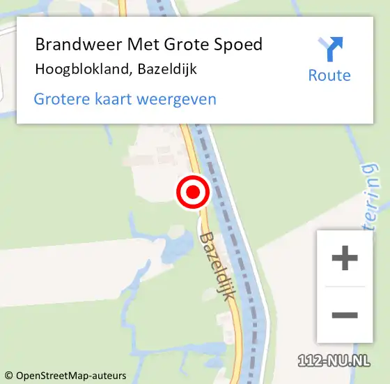 Locatie op kaart van de 112 melding: Brandweer Met Grote Spoed Naar Hoogblokland, Bazeldijk op 20 juni 2022 15:27