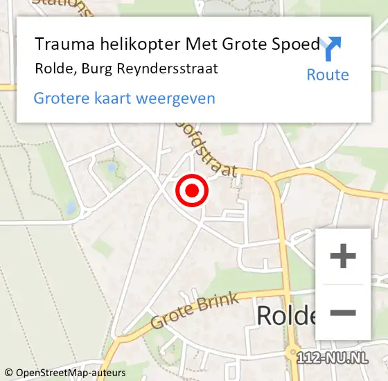 Locatie op kaart van de 112 melding: Trauma helikopter Met Grote Spoed Naar Rolde, Burg Reyndersstraat op 20 juni 2022 15:48