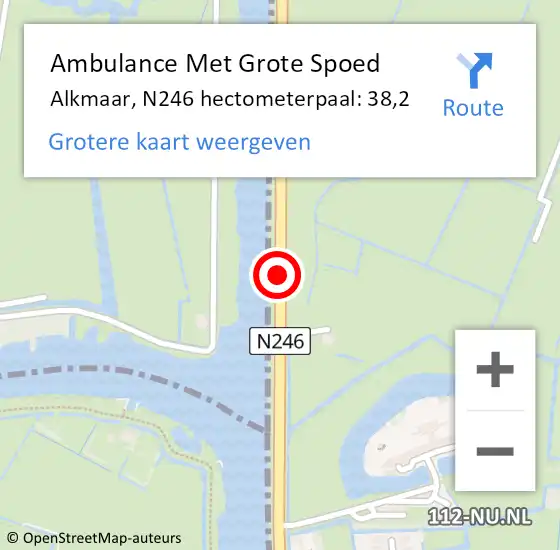 Locatie op kaart van de 112 melding: Ambulance Met Grote Spoed Naar Alkmaar, N246 hectometerpaal: 38,2 op 20 juni 2022 15:59
