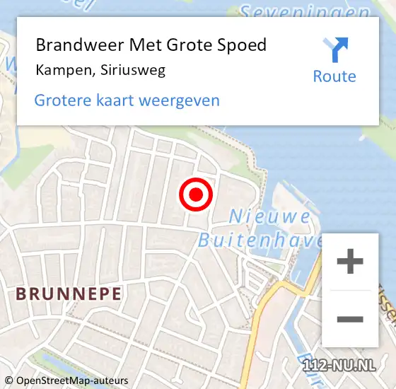 Locatie op kaart van de 112 melding: Brandweer Met Grote Spoed Naar Kampen, Siriusweg op 20 juni 2022 16:18