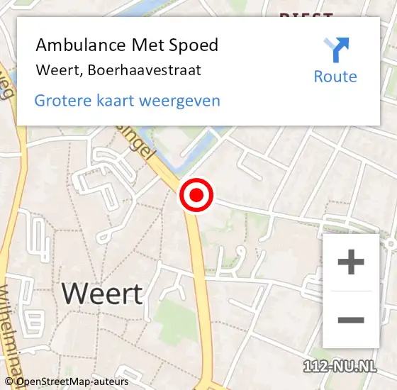 Locatie op kaart van de 112 melding: Ambulance Met Spoed Naar Weert, Boerhaavestraat op 20 juni 2022 16:26