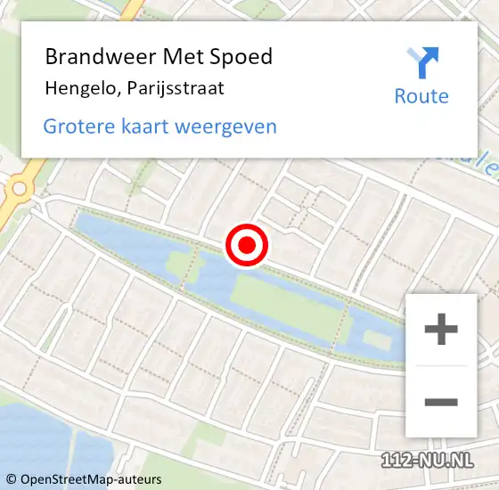 Locatie op kaart van de 112 melding: Brandweer Met Spoed Naar Hengelo, Parijsstraat op 20 juni 2022 16:31