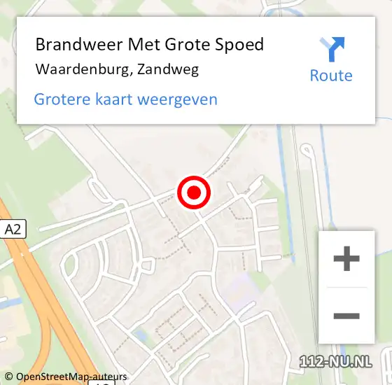 Locatie op kaart van de 112 melding: Brandweer Met Grote Spoed Naar Waardenburg, Zandweg op 20 juni 2022 16:32