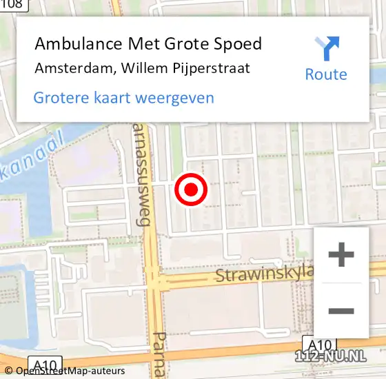 Locatie op kaart van de 112 melding: Ambulance Met Grote Spoed Naar Amsterdam, Willem Pijperstraat op 20 juni 2022 16:40