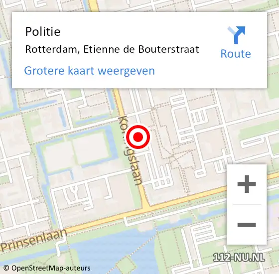 Locatie op kaart van de 112 melding: Politie Rotterdam, Etienne de Bouterstraat op 20 juni 2022 16:51