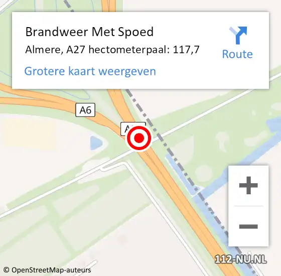 Locatie op kaart van de 112 melding: Brandweer Met Spoed Naar Almere, A27 hectometerpaal: 117,7 op 20 juni 2022 17:10