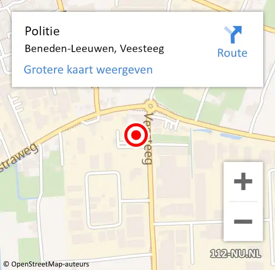 Locatie op kaart van de 112 melding: Politie Beneden-Leeuwen, Veesteeg op 20 juni 2022 18:05