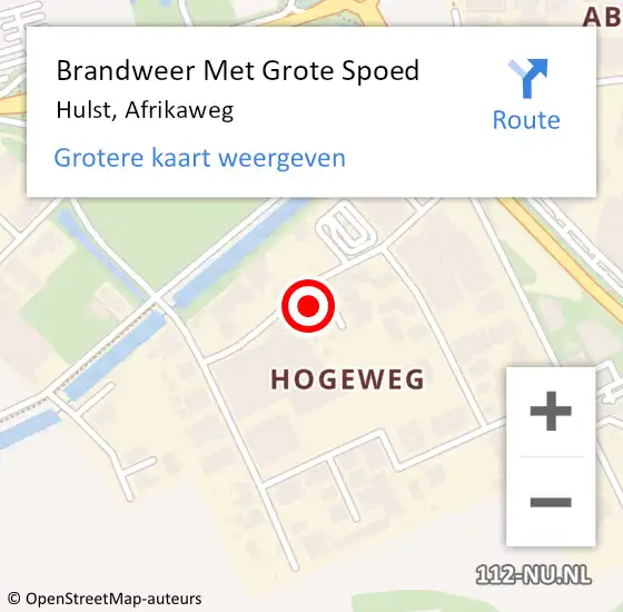 Locatie op kaart van de 112 melding: Brandweer Met Grote Spoed Naar Hulst, Afrikaweg op 20 juni 2022 18:11