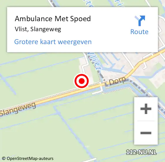 Locatie op kaart van de 112 melding: Ambulance Met Spoed Naar Vlist, Slangeweg op 20 juni 2022 18:17