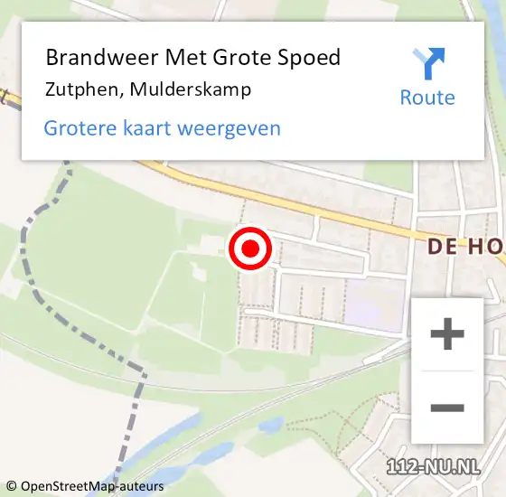 Locatie op kaart van de 112 melding: Brandweer Met Grote Spoed Naar Zutphen, Mulderskamp op 20 juni 2022 18:21