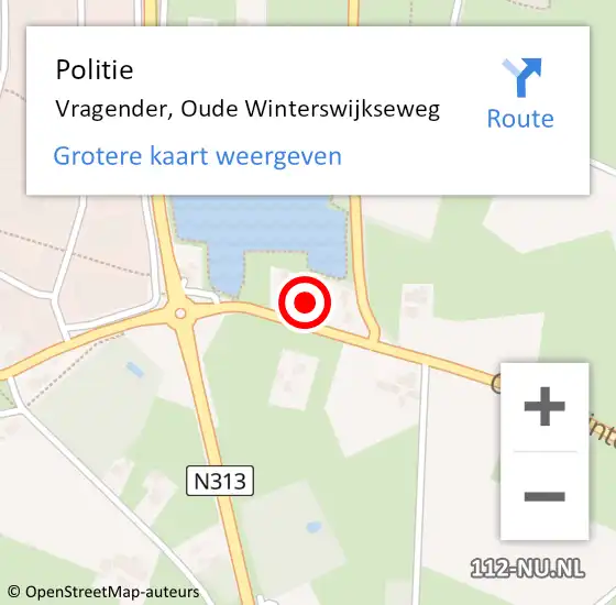 Locatie op kaart van de 112 melding: Politie Vragender, Oude Winterswijkseweg op 20 juni 2022 18:26