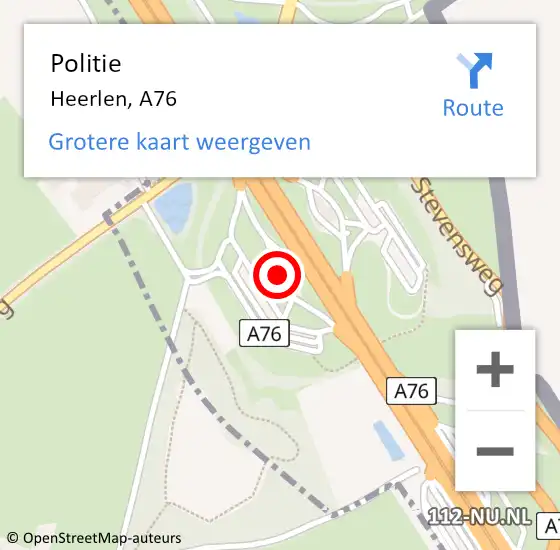 Locatie op kaart van de 112 melding: Politie Heerlen, A76 op 20 juni 2022 18:56