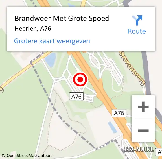 Locatie op kaart van de 112 melding: Brandweer Met Grote Spoed Naar Heerlen, A76 op 20 juni 2022 18:57