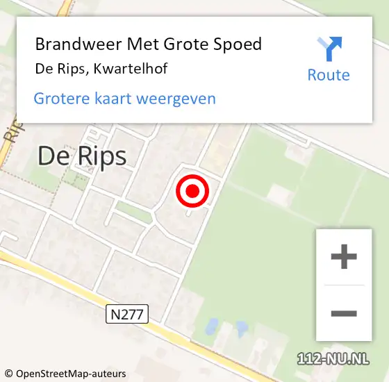 Locatie op kaart van de 112 melding: Brandweer Met Grote Spoed Naar De Rips, Kwartelhof op 20 juni 2022 19:36