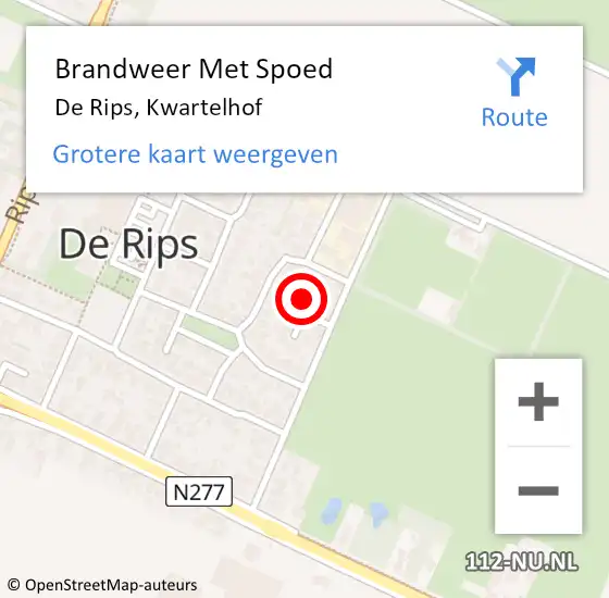 Locatie op kaart van de 112 melding: Brandweer Met Spoed Naar De Rips, Kwartelhof op 20 juni 2022 19:37