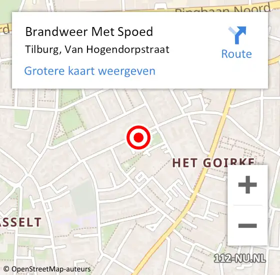 Locatie op kaart van de 112 melding: Brandweer Met Spoed Naar Tilburg, Van Hogendorpstraat op 20 juni 2022 20:22