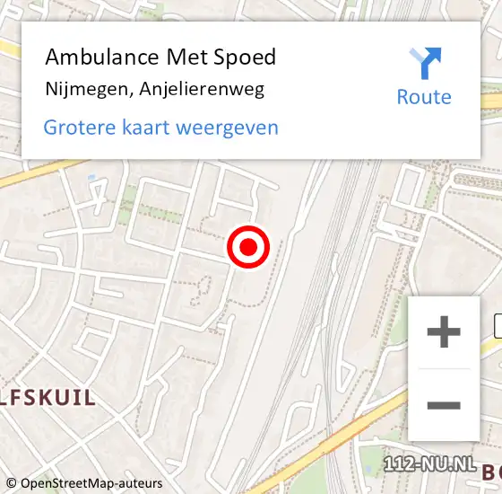 Locatie op kaart van de 112 melding: Ambulance Met Spoed Naar Nijmegen, Anjelierenweg op 20 juni 2022 20:38