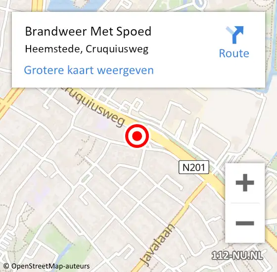 Locatie op kaart van de 112 melding: Brandweer Met Spoed Naar Heemstede, Cruquiusweg op 20 juni 2022 20:49