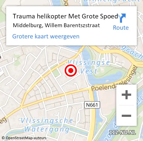 Locatie op kaart van de 112 melding: Trauma helikopter Met Grote Spoed Naar Middelburg, Willem Barentszstraat op 20 juni 2022 20:51