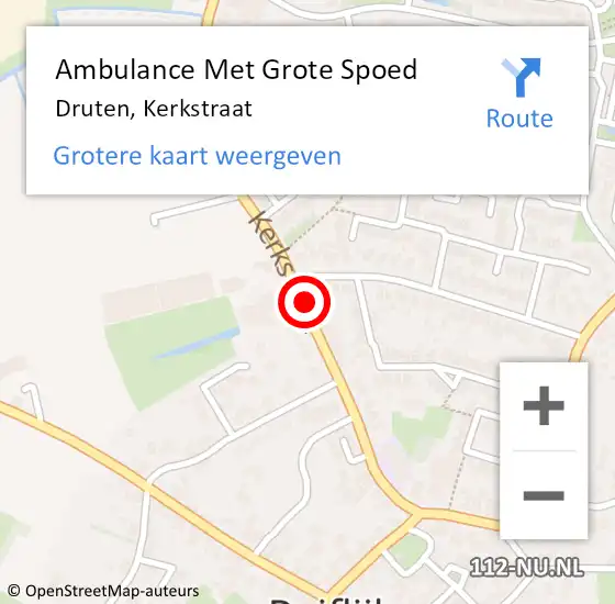 Locatie op kaart van de 112 melding: Ambulance Met Grote Spoed Naar Druten, Kerkstraat op 20 juni 2022 21:14