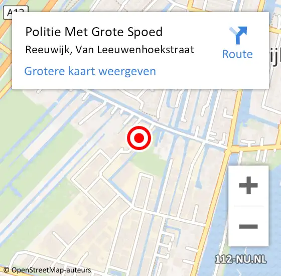 Locatie op kaart van de 112 melding: Politie Met Grote Spoed Naar Reeuwijk, Van Leeuwenhoekstraat op 20 juni 2022 22:19