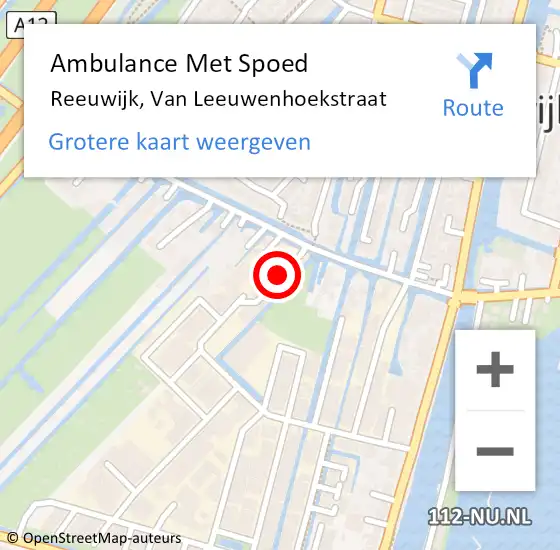 Locatie op kaart van de 112 melding: Ambulance Met Spoed Naar Reeuwijk, Van Leeuwenhoekstraat op 20 juni 2022 22:20