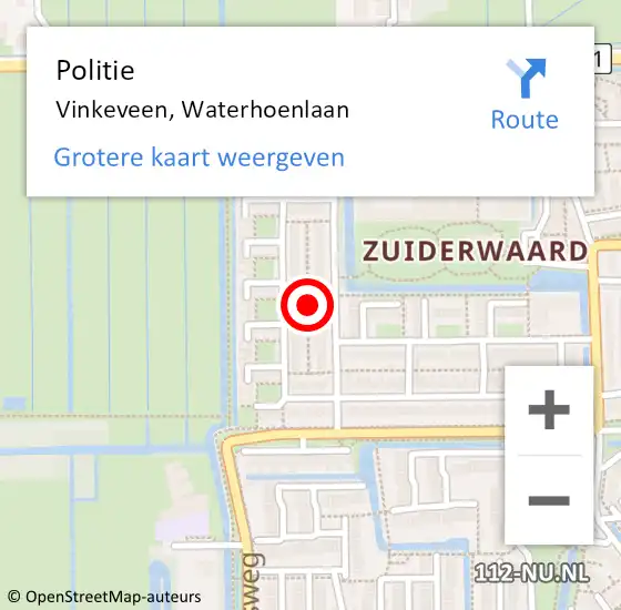 Locatie op kaart van de 112 melding: Politie Vinkeveen, Waterhoenlaan op 20 juni 2022 22:34