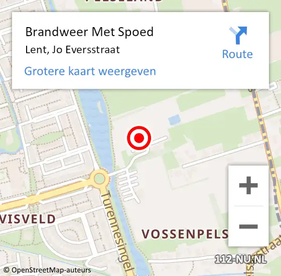 Locatie op kaart van de 112 melding: Brandweer Met Spoed Naar Lent, Jo Eversstraat op 20 juni 2022 22:51