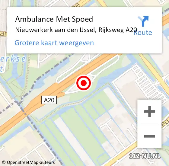 Locatie op kaart van de 112 melding: Ambulance Met Spoed Naar Nieuwerkerk aan den IJssel, Rijksweg A20 op 20 juni 2022 23:14