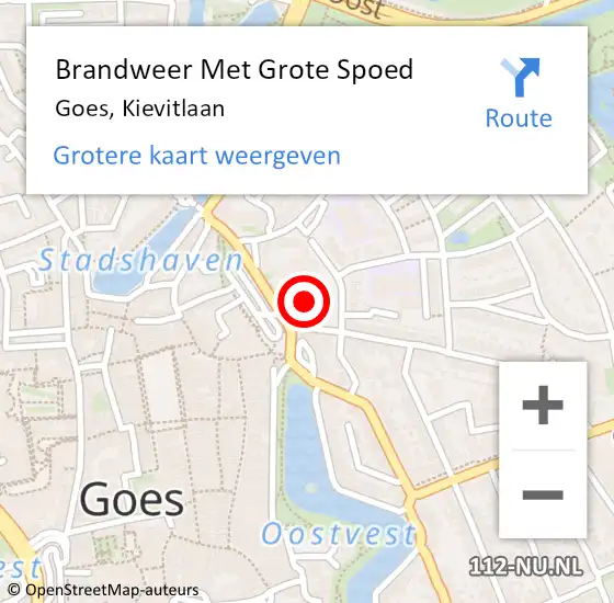 Locatie op kaart van de 112 melding: Brandweer Met Grote Spoed Naar Goes, Kievitlaan op 20 juni 2022 23:18