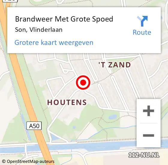 Locatie op kaart van de 112 melding: Brandweer Met Grote Spoed Naar Son, Vlinderlaan op 21 juni 2022 00:00