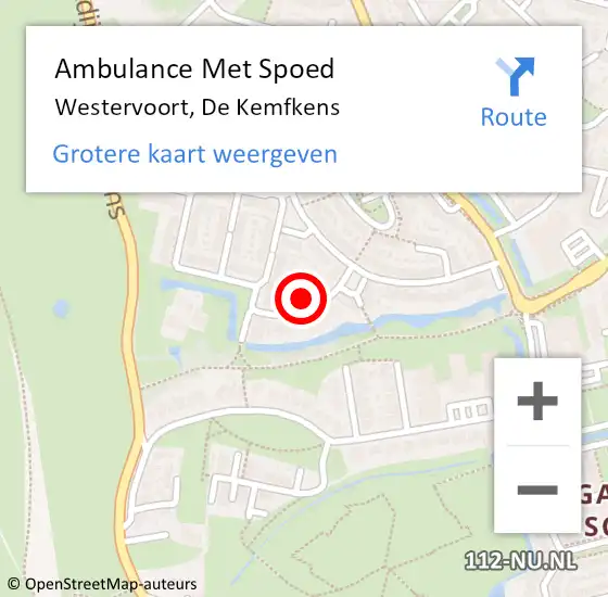 Locatie op kaart van de 112 melding: Ambulance Met Spoed Naar Westervoort, De Kemfkens op 21 juni 2022 01:49