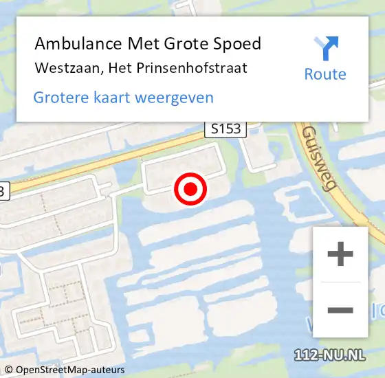 Locatie op kaart van de 112 melding: Ambulance Met Grote Spoed Naar Westzaan, Het Prinsenhofstraat op 21 juni 2022 04:09