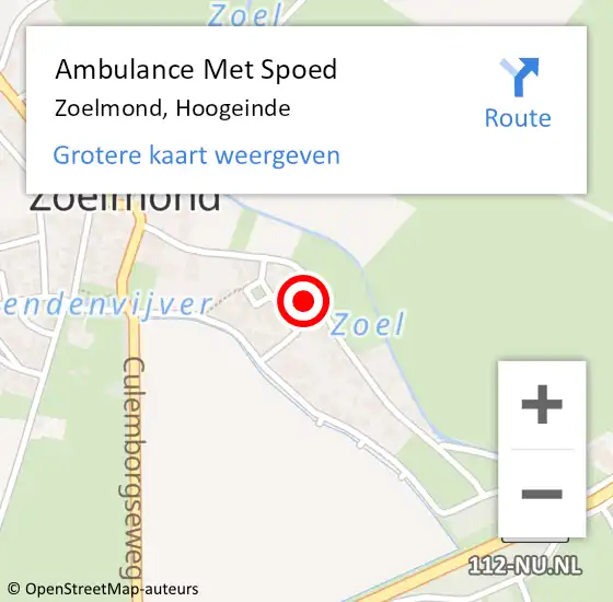 Locatie op kaart van de 112 melding: Ambulance Met Spoed Naar Zoelmond, Hoogeinde op 21 juni 2022 05:17