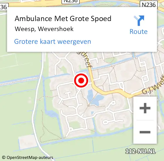 Locatie op kaart van de 112 melding: Ambulance Met Grote Spoed Naar Weesp, Wevershoek op 21 juni 2022 05:31